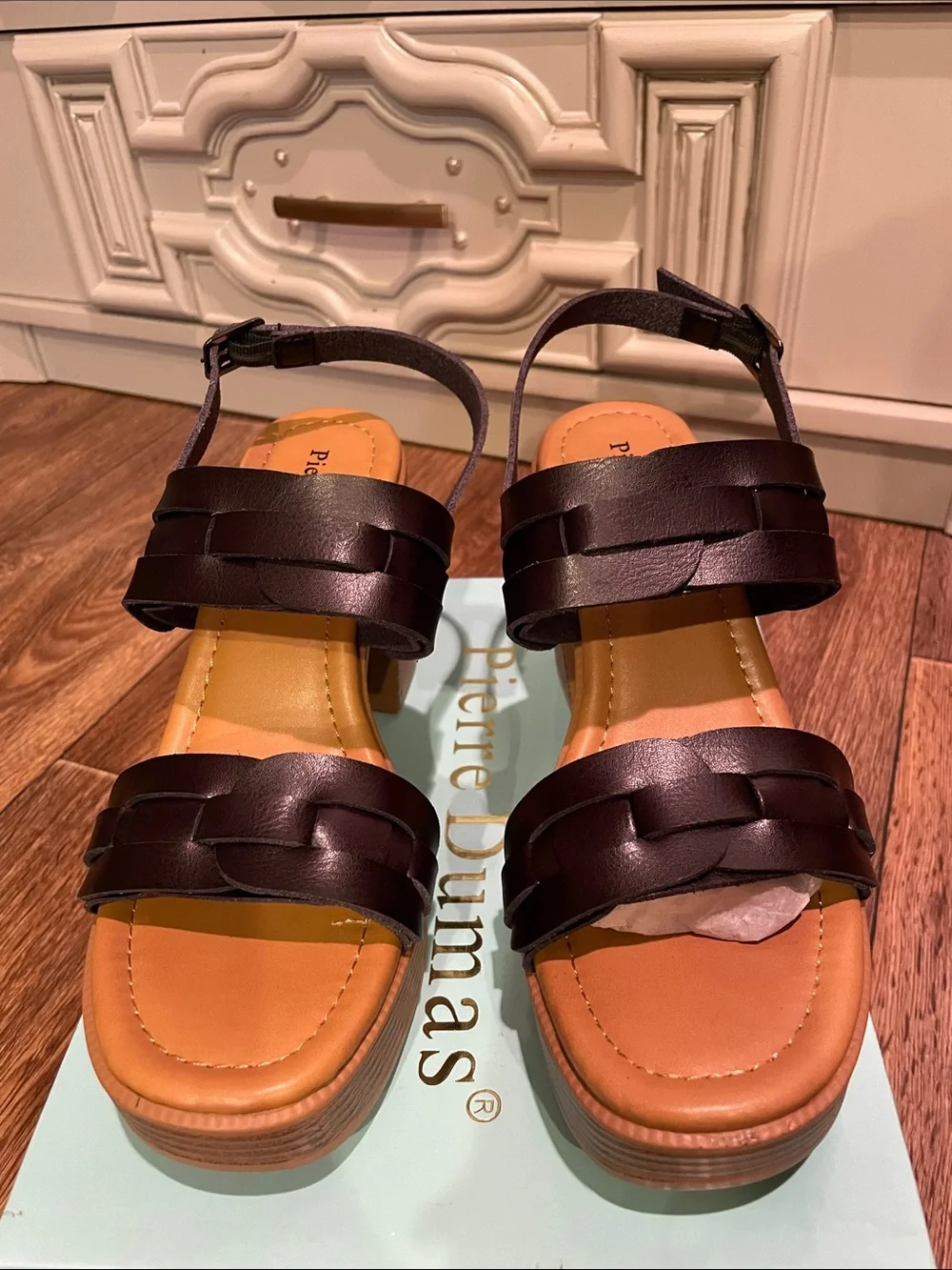 Pierre Dumas Brown Woven Platform Wedges